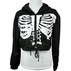 GSB Women’s NWT Goth Crop Skeleton Full Zip‎ Hooded Sweatshirt Chest 38"